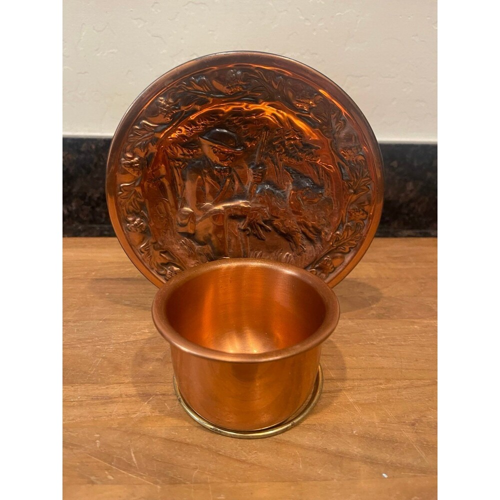 Vintage Embossed Copper Wall Plate With Planter